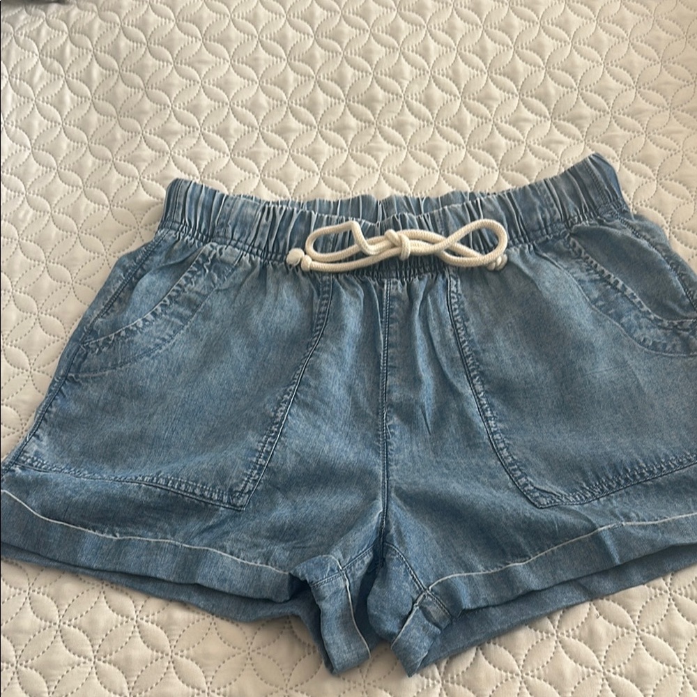 Aerie Denim Blue Jean Shorts with Drawstring